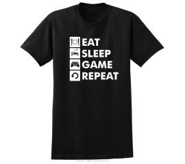 Eat Sleep Game Repeat Funny Gamer Nerd Black Men's T-shirt Printed T-Shirt Pure Cotton Men Top Tee Print T Shirt O-Neck Short