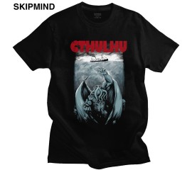 Fashion Parody Cthulhu Lovecraft T Shirt Men's Cotton Horror Movie Tee Top Round Neck Short-Sleeve Summer T-shirt Octopus Tshirt