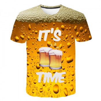 Summer Men T-shirt 3D Beer Time Short Sleeve Novelty Water Pattern O-Neck Tops Tees Funny 3D Printed Streetwear Tshirt